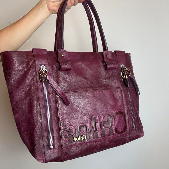 Vintage Y2K Chloe Leather Plum Purple Tote Bag - Picture 2 of 8